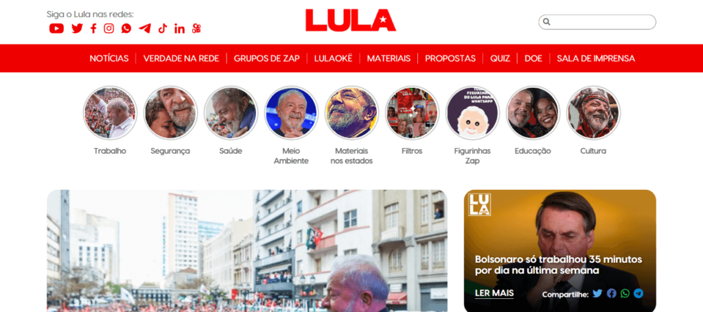 Captura de tela do site https://lula.com.br/